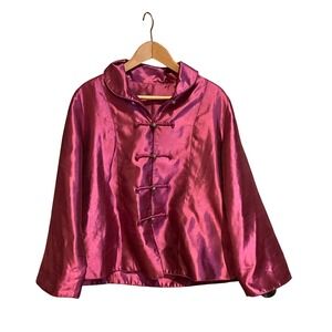 Rising Phoenix Magenta 100% Silk Jacket Frog Toggle Vintage Womens XL Hong Kong